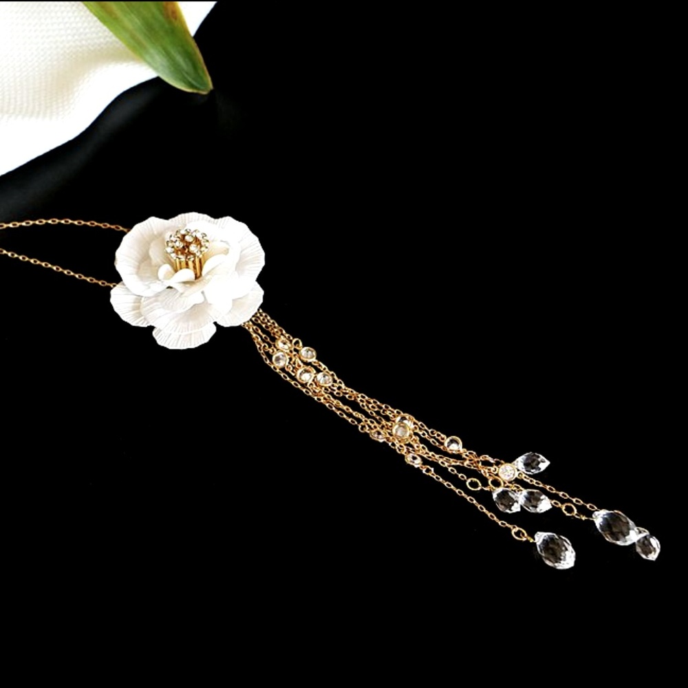 NEW Miriam Haskell Floral Crystal Y Necklace - Picture 3 of 4